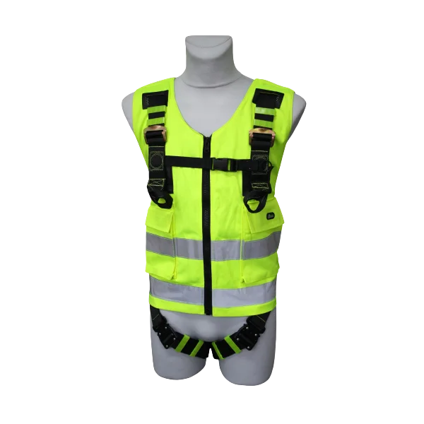 Der hochwertige und bequeme Auffanggurt für Montage- und Servicearbeiten mit wechselseitigen Anschlagmöglichkeiten, z.B. bei Fassadenarbeiten, Fensterreinigung. Hohe Sichtbarkeit, da Auffanggurt und Warnweste in einem.