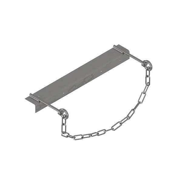 Leitersicherung mit Kette an der Attika dient als Fixierung einer Anlegeleiter gegen seitliches und rückwärtiges Wegkippen. Leiterbreite max. 450 mm.